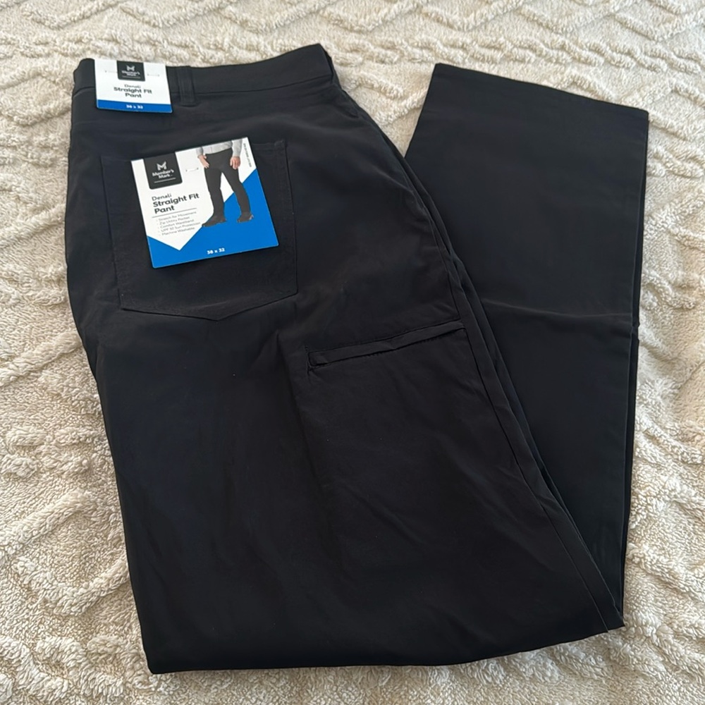 Member's Mark Men's Black Straight Fit Pants Size 38 Casual Stretch